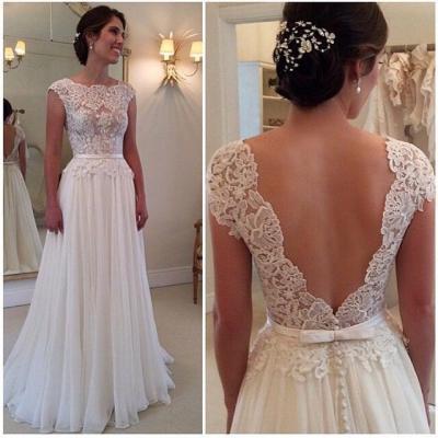 Elegant Open Back Wedding Dress, Lace Bodice Bridal Wedding Gown