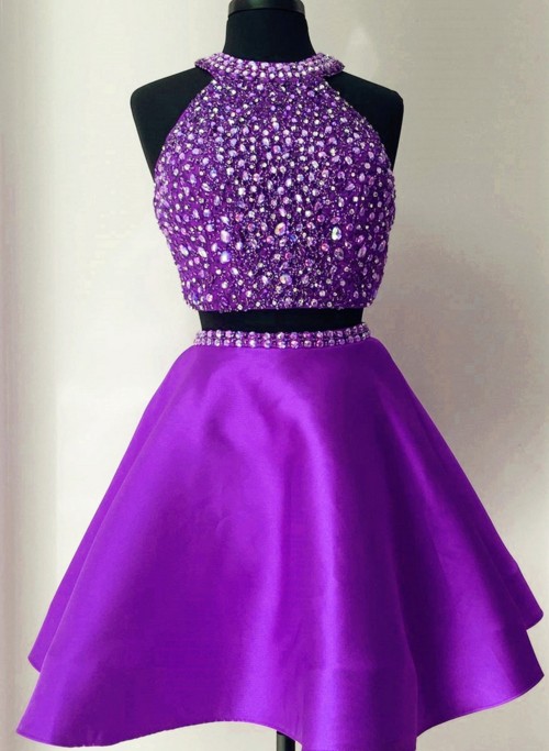 purple halter top dress