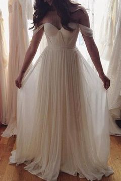 White Chiffon Off The Shoulder Simple Prom Dresses